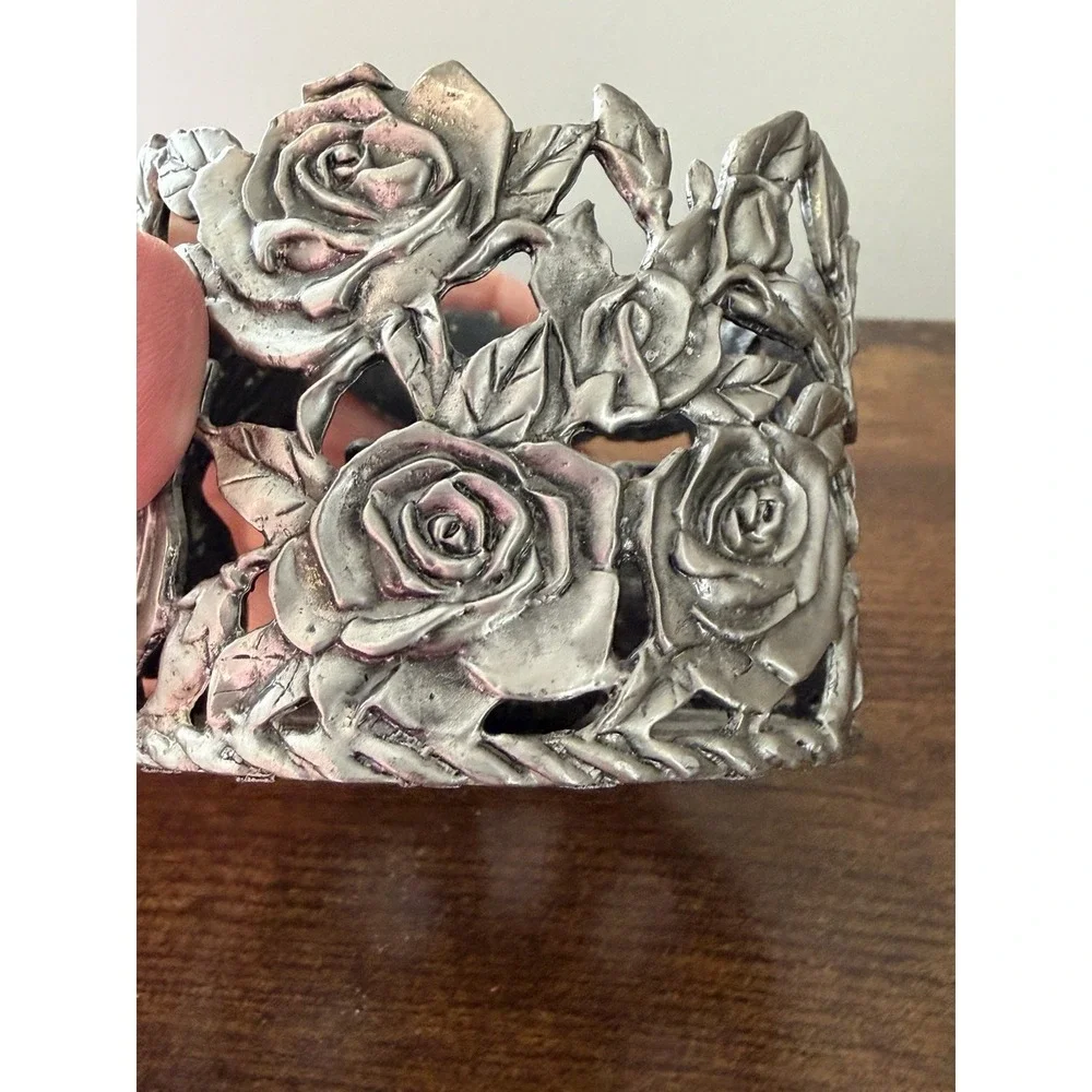 Ganz Pewter Rose Candle Holder‎ Votive Floral Metal Taiwan Vintage Decor